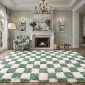 4x6 Feet Sage Green White Checkered Rug