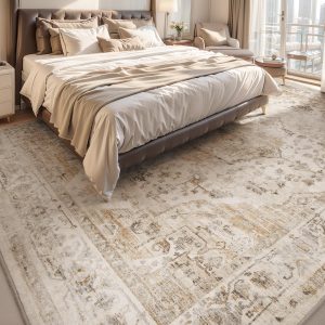 Area Rug 5X7 Rugs for Living Room-Vintage Soft Beige Rugs for Bedroom-Non Slip Carpet-Machine Washable Rug for Dining Room