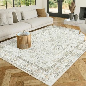 5x7 Washable Area Rug for Living Room, Soft Neutral Area Rug Non-Shedding Cream Rug for Bedroom