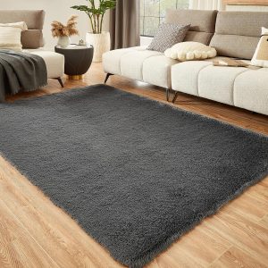 Bedroom Rugs 6x9, Dark Grey Shag Area Rug, Ultra Soft Fluffy Furry Carpet for Bedroom