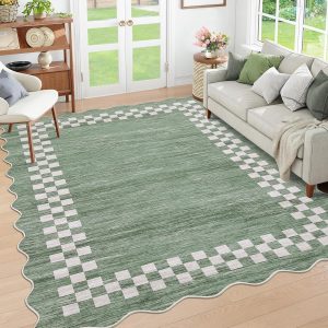 4x6 Area Rug Small Washable Living Room Rug Scalloped Rug with Rubber Backing Stain Resistant Low Pile Dining Room